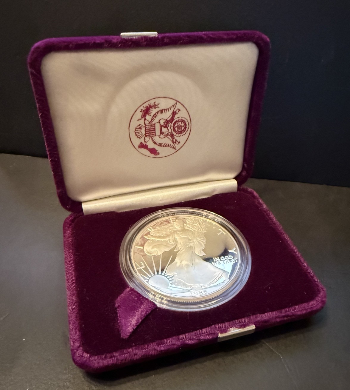 U.S. Mint 1986 American Eagle Proof 1 oz .999 Silver Coin w/ Box & Certificate