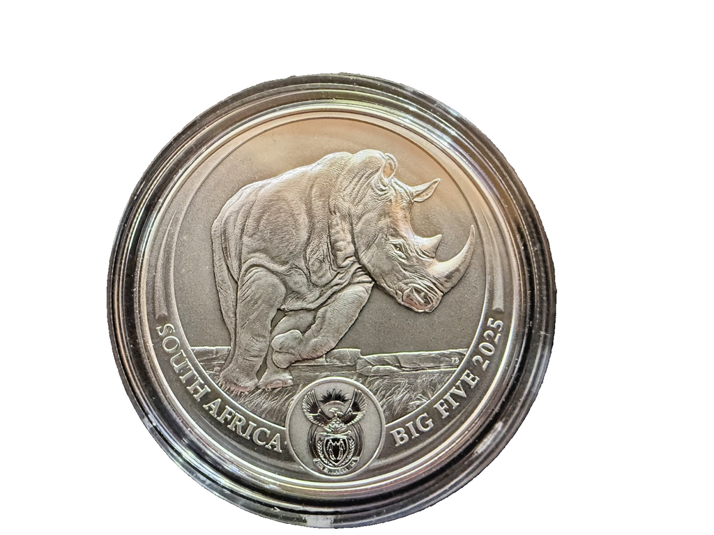 2025 South Africa 1 oz Silver Big 5 III Rhino BU NGC MS70