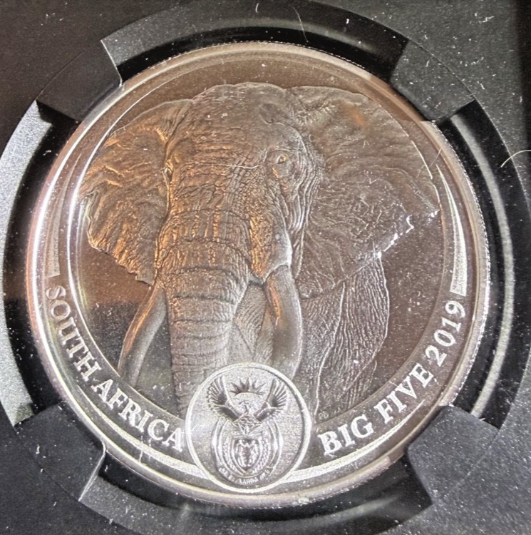 Rare: 2019 South Africa  Big Five Elephant 1 Oz Silver NGC MS70 FDOI
