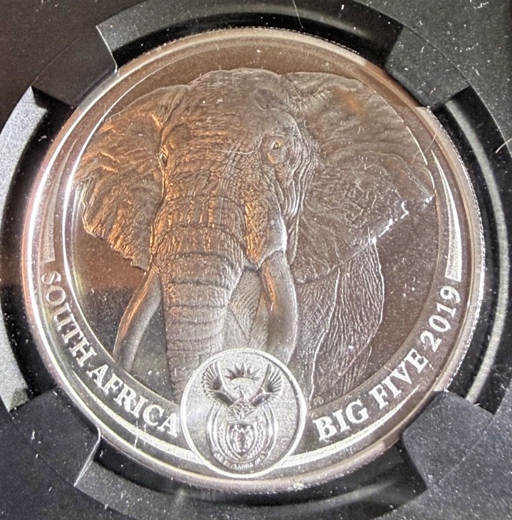 Rare: 2019 South Africa  Big Five Elephant 1 Oz Silver NGC MS70 FDOI