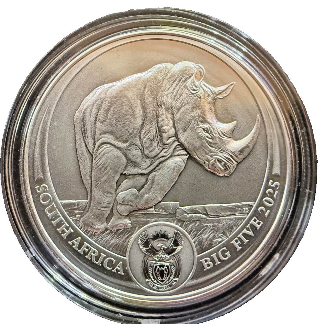 2025 South Africa 1 oz Silver Big 5 III Rhino BU NGC MS70